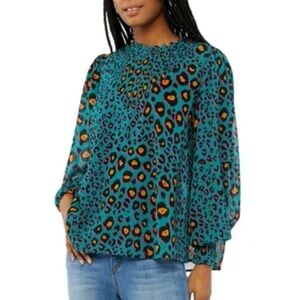 NWT Vibrant Teal Leopard Print Blouse